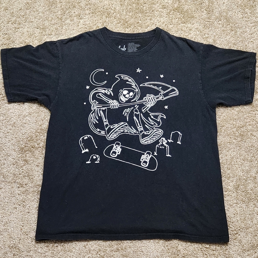A. Lab Shirt Adult Large Black Grim Reaper Skater Skateboard Mens